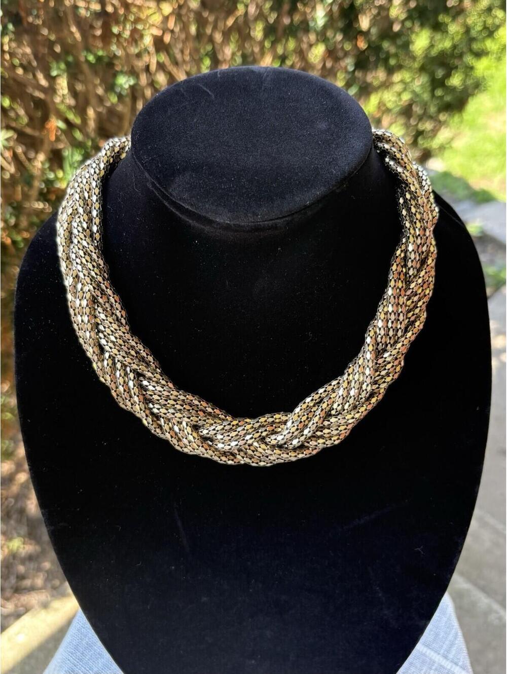 Multi Strand Gold Tone Mesh Chain Necklace Braided Statement Chunky
